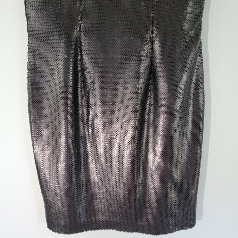 DKNYC Black Sequins Cocktail Sheath Dress Sz 12 Short Sleeve Lined New Year's - Picture 6 of 12